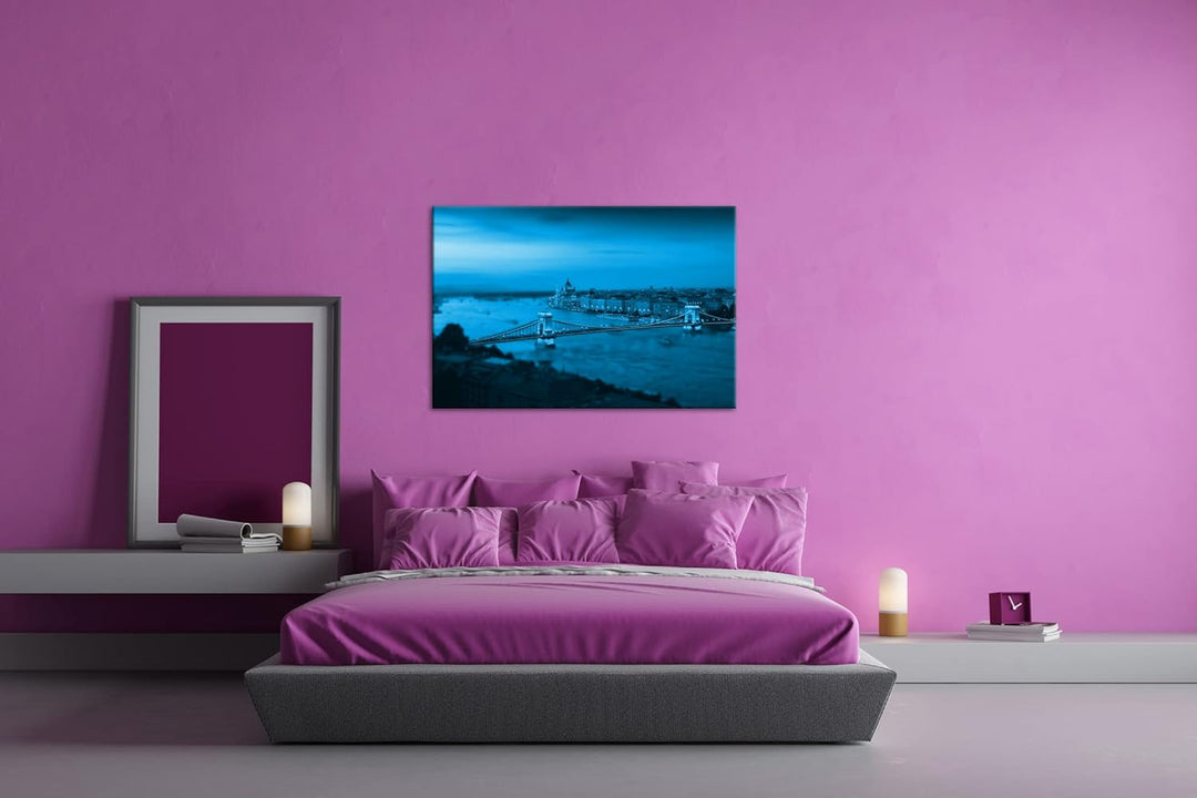 deyoli Budapest bei Abenddämmerung Format: 80x60 Effekt: Monocrome Blau als Leinwand, Motiv fertig g
