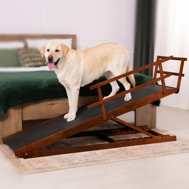 Hunderampe Bett mit Sicherheitsgeländer - Für Grosse Hunde bis zu 90 kg - Höhenverstellbare hundetre