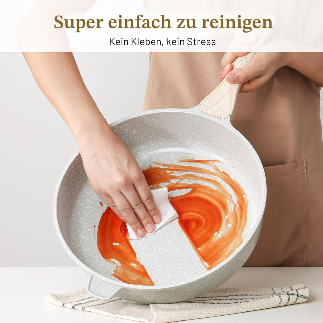 Kordisen Keramik Bratpfanne 28 cm Induktion, Antihaft Tiefe pfanne mit Deckel, Gesunde Stein Kochges