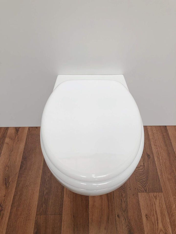 ADOB WC Sitz Klobrille Holzkern Farbe Weiss, extrem stabil, messing verchromte Scharniere, WC-Brille