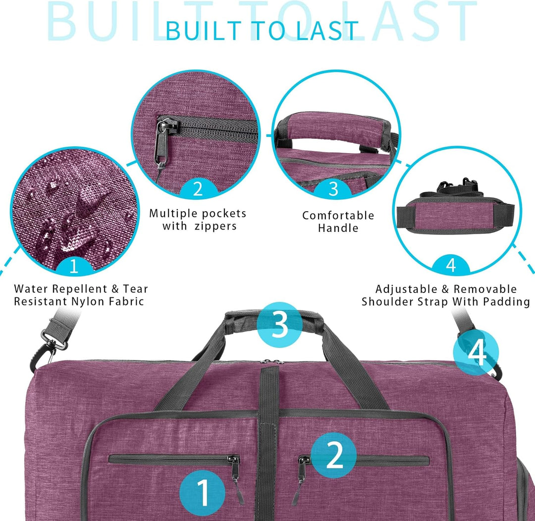 Vomgomfom 85L Reisetasche mit Schuhfach, Grosse Falttasche für Camping, Reisen, Fitness, Lila H Lila