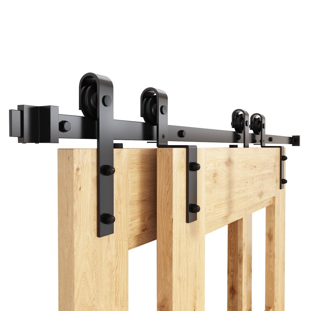 WINSOON 200CM/6.6FT Schiebetür Komplettset Bypass Doppeltür Schiebetürschiene Schiebetür, Schwarz Sc