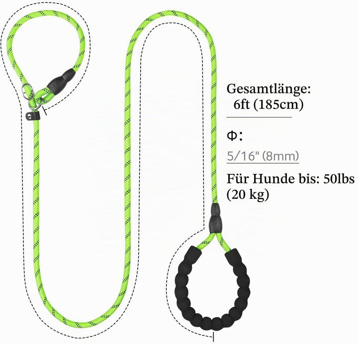 TagME Retrieverleine mit Zugstopp,Reflektierende Seilleine 185 cm Moxonleine,Weicher gepolsterter Gr
