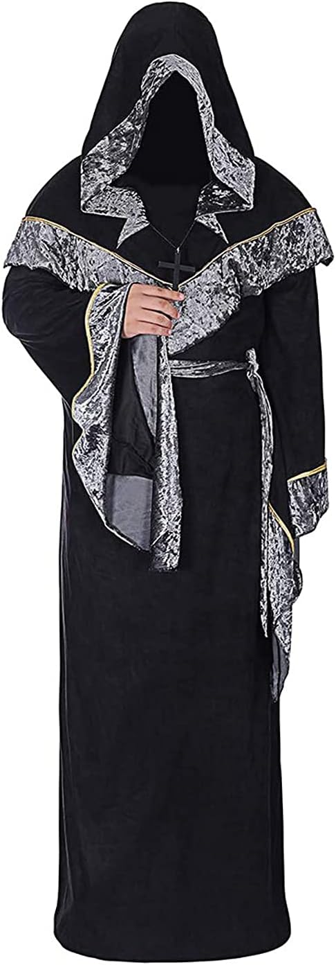 Mystische Zauberer Robe Halloween Cosplay Kostüme für Männer, Erwachsene Mittelalter Uniform Vintage