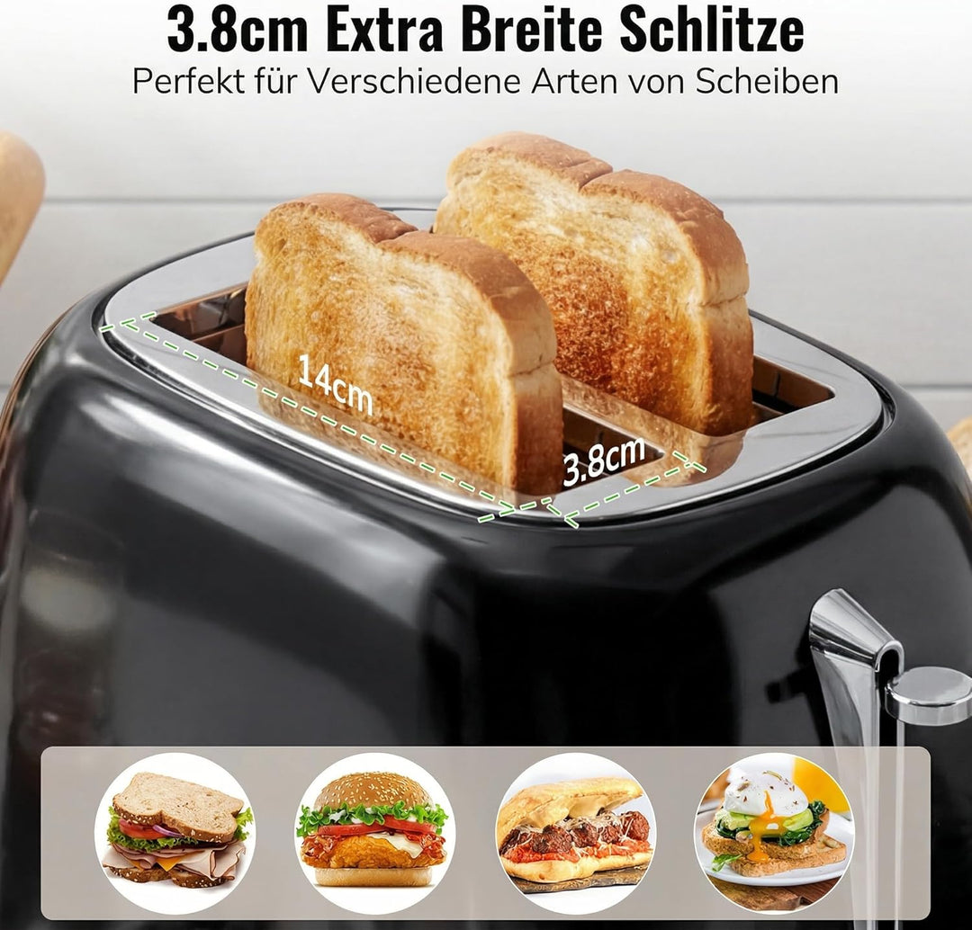 Keenstone Toaster 2 Scheiben, Retro Edelstahl Toaster mit breitem Schlitz, 6 Bräunungsstufen, mit Wa