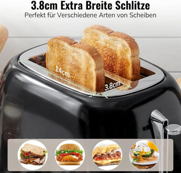 Keenstone Toaster 2 Scheiben, Retro Edelstahl Toaster mit breitem Schlitz, 6 Bräunungsstufen, mit Wa
