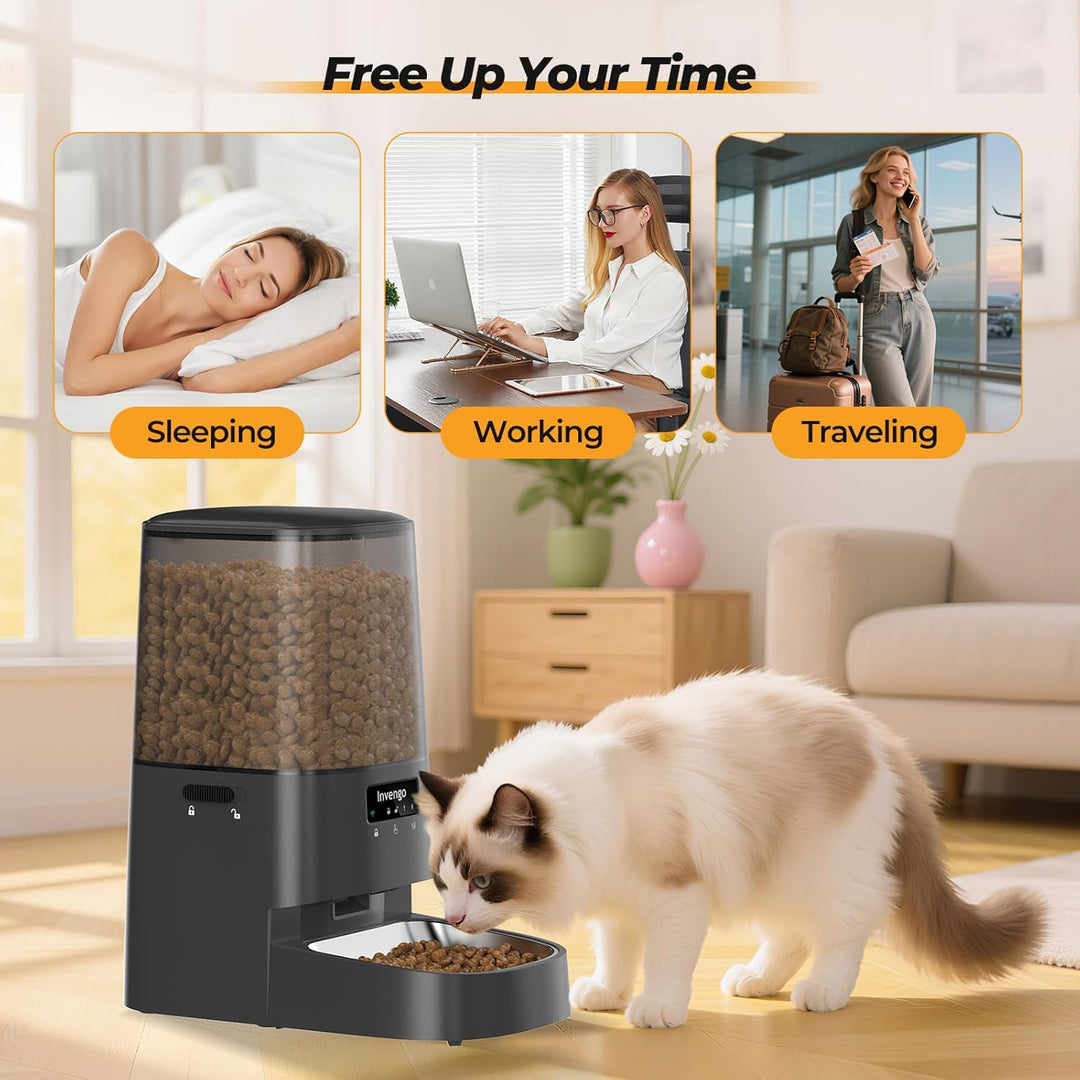 Automatic Cat Feeder with App Control, 5L Food Dispenser for Cats and Small Dogs, 2.4/5G Wi-Fi, Dual