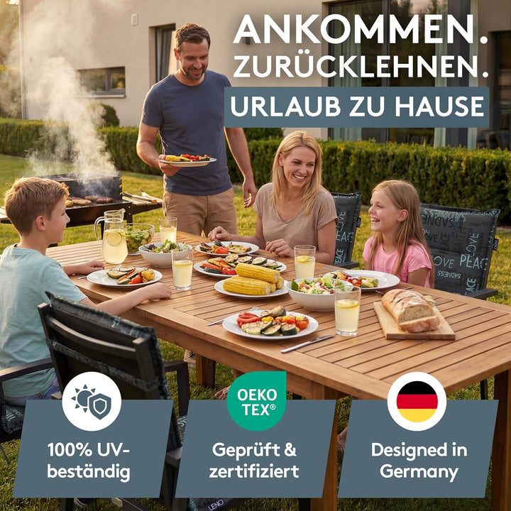LILENO HOME Gartenstuhl Auflagen als [1er Set - Niedriglehner] in Letters Anthrazit - Bequeme Liegen
