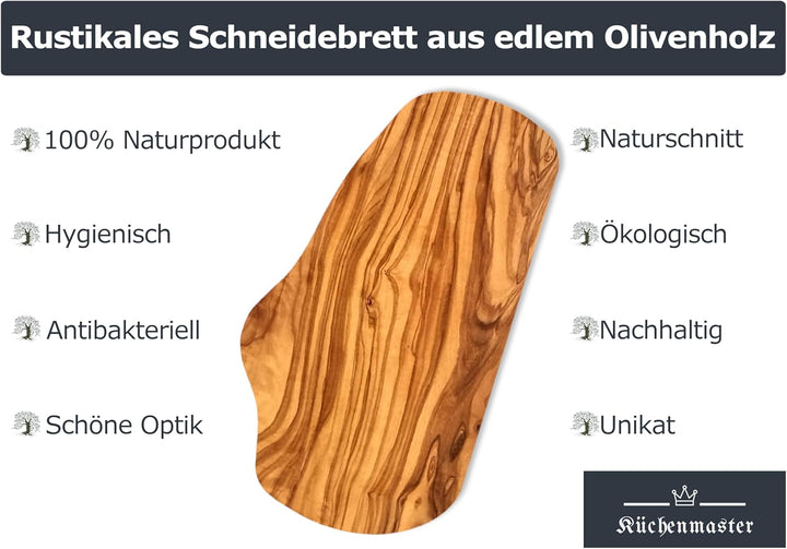 Olivenholz Schneidebrett 36 cm im Naturschnitt, Servierbrett Steakbrett Antipastibrett Vesperbrett B