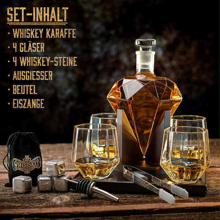 Whisiskey - Whisky Karaffe - Diamant - Dekanter - Whiskey Karaffe Set - 900ML - Geschenke für Männer