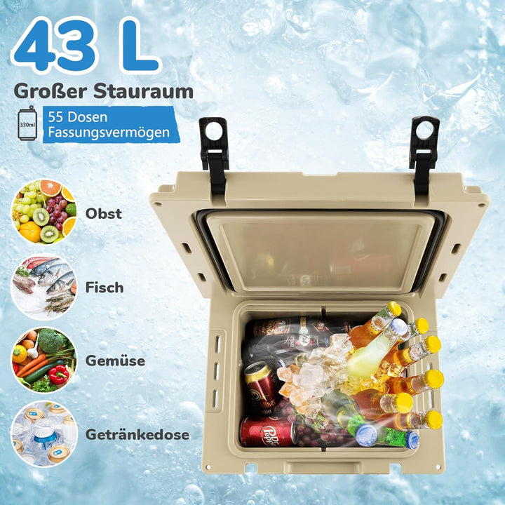 GOPLUS Kühlbox 43L, Isolierbox tragbar mit Rollen & Alu Griff, grosse Thermobox Coolbox ohne Strom f