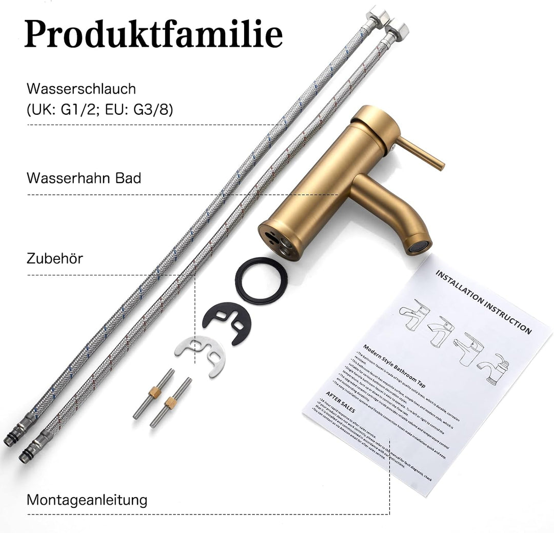 kisimixer Wasserhahn Bad Gebürstetes Gold Waschtischarmatur, Armatur Badezimmer Einhebelmischer Misc