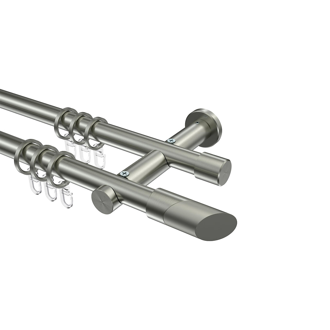 Interdeco Gardinenstange Edelstahl Optik 20 mm Ø 2-läufig Platon Verano, 100 cm, 100 cm