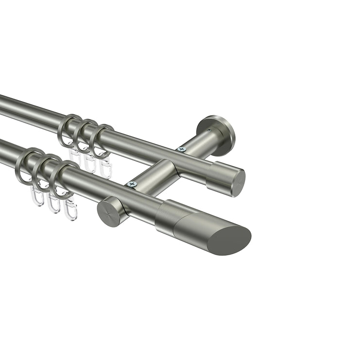 Interdeco Gardinenstange Edelstahl Optik 20 mm Ø 2-läufig Platon Verano, 100 cm, 100 cm