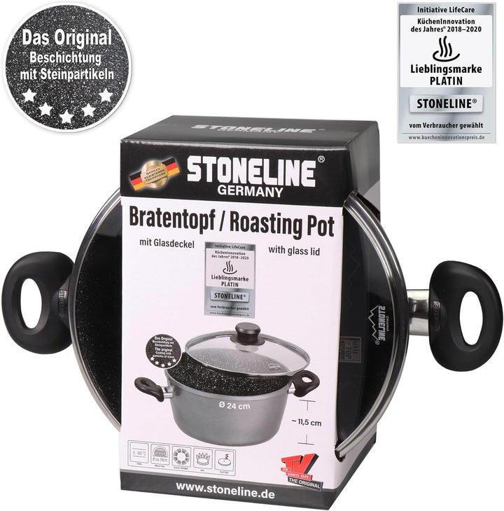 STONELINE Aluguss Kochtopf 24 cm, Topf mit Deckel 4,5 L, Antihaft beschichtet mit echten Steinpartik