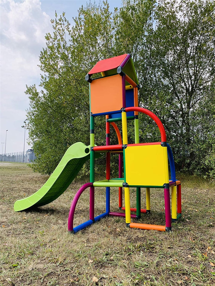 Move and stic Spielturm Toni mit Rutsche – Indoor &amp; Outdoor Kletterturm mit Spielhaus – Modulares Kl