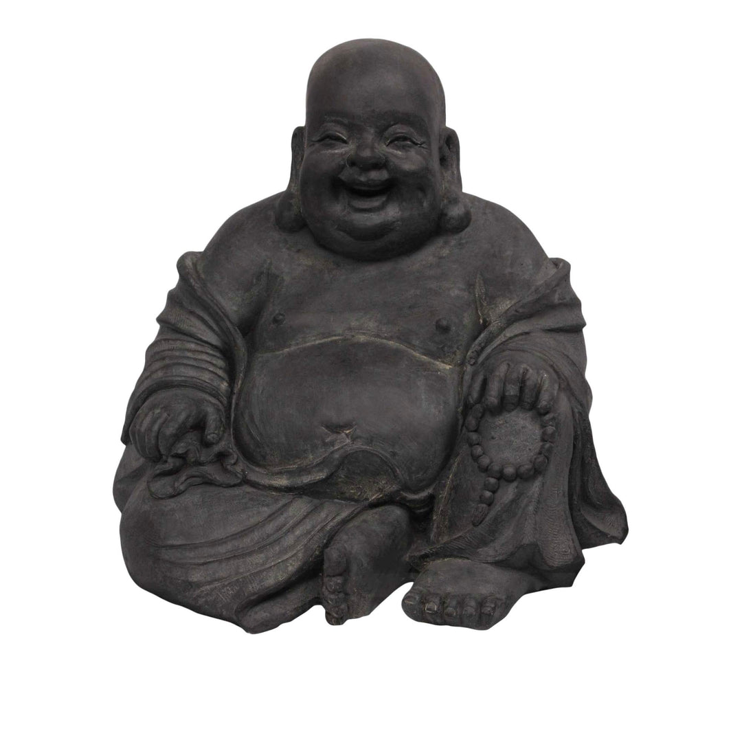 Stone-Lite Figur Lachender Buddha sitzend - für Haus und Garten - Höhe 24 cm - schwarz