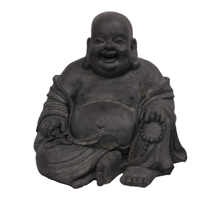 Stone-Lite Figur Lachender Buddha sitzend - für Haus und Garten - Höhe 24 cm - schwarz