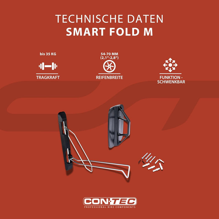 CONTEC Wandpräsenter smART fold, 35kg, aus Stahl, platzsparend, Schwenkbar, Befestigungsmaterial, 1