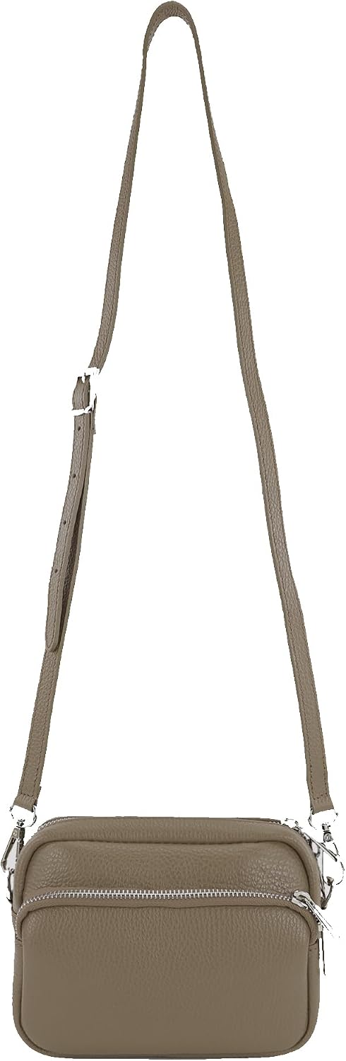 modamoda de T231 Damen Leder Umhängetasche Schultertasche Small handmade in Italy Dunkeltaupe, Dunke