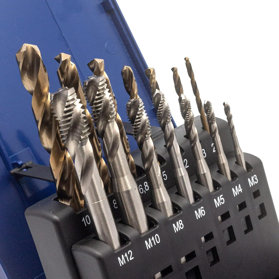 WSH-TOOLS Maschinengewindebohrer Set Sackloch M3, M4, M5, M6, M8, M10, M12 HSSE-Co5 Kunststoffbox 14