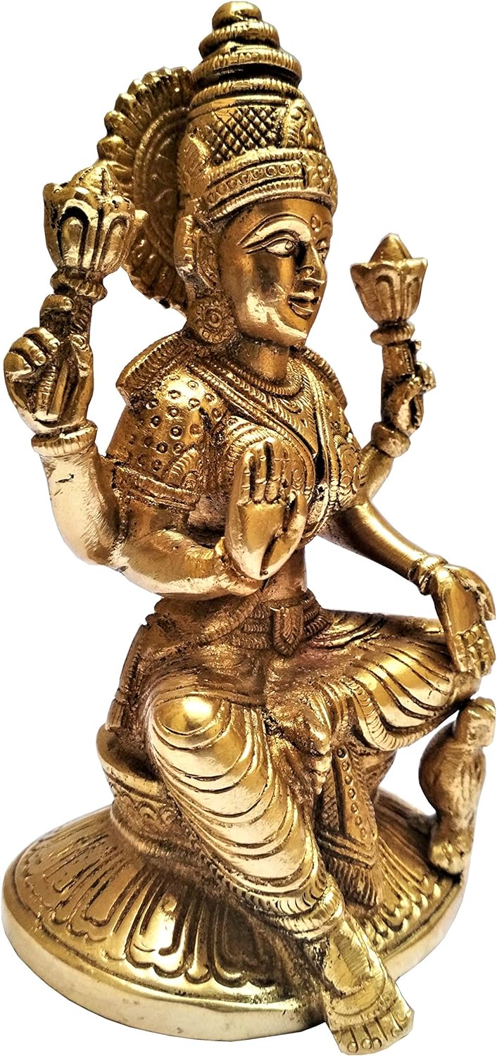 Purpledip Brass Idol Ma Lakshmi, Hindu Goddess of Prosperity &Wealth: Collectible Statue (11568)