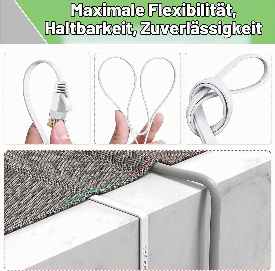 ikbc LAN Kabel 40 meter, Cat 6 Netzwerkkabel 40m Outdoor Indoor Flach Lang | Weiss Ethernet Kabel Ho