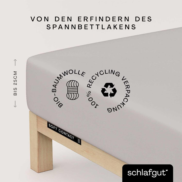 schlafgut Soft Contact Spannbettlaken bis 100x200cm, Grey Light aus 100% Biobaumwolle wärmend Gray L