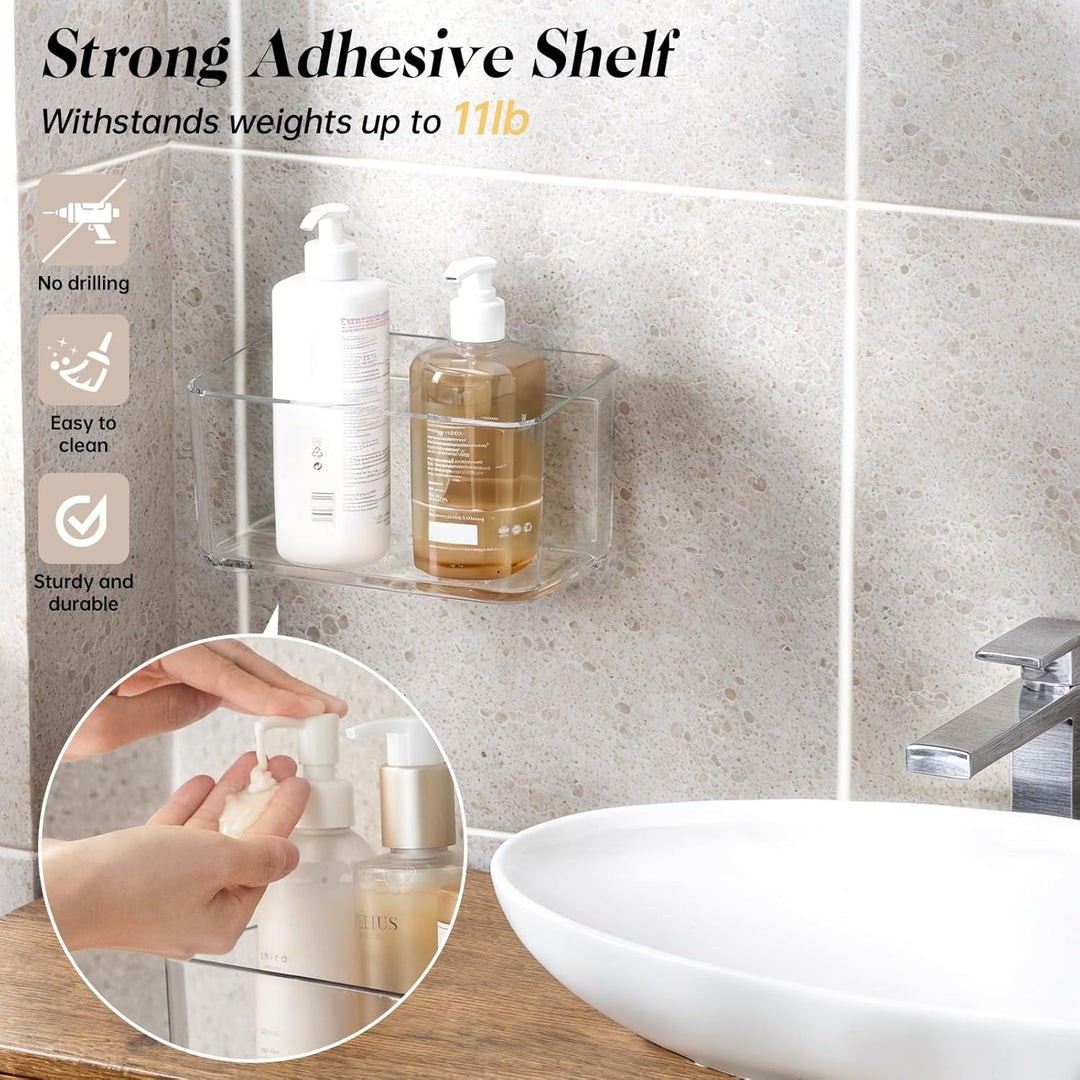 PAVSTINE Duschablage ohne Bohren Transparent, 2 Stück Duschregal Badezimmer Organizer mit Ablauföffn
