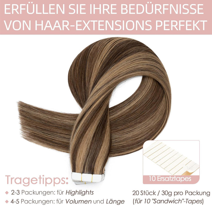Silk-co Tape in Extensions Echthaar 20stk, leicht Version Tape Extensions Echthaar, Remy Haarextensi