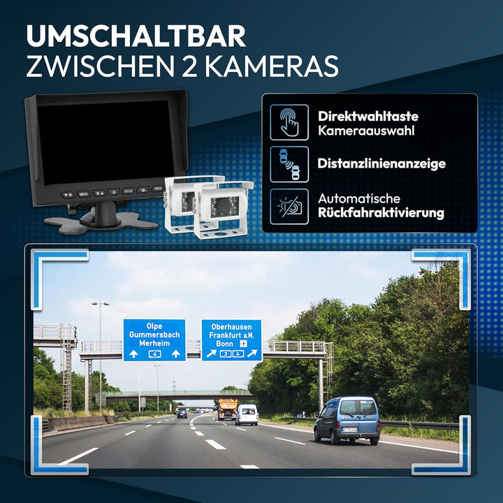 VSG24 Rückfahrkamera 7" Starter-Set Wohnmobil inkl. 2 Kameras in Weiss, Monitor, Kabel &amp; Fernbedienu