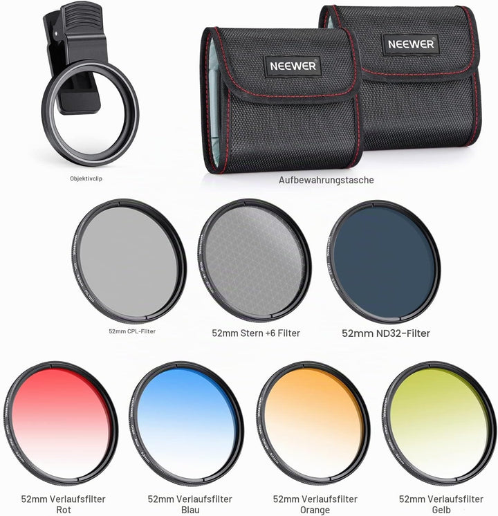 NEEWER 52mm ND+CPL+Effekt Filter Set mit Handy Phone Objektiv Klammer, Polfilter ND32, 6 Punkt Stern