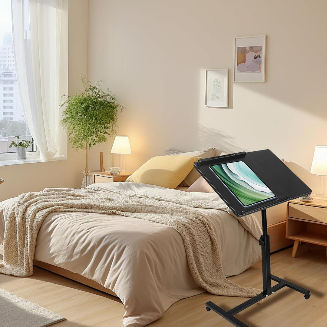 OHMG Betttisch mit Rollen, 2 Tabletts, für Sessel, verstellbar, mit einer Hand, Tisch mit Rollen, Fr