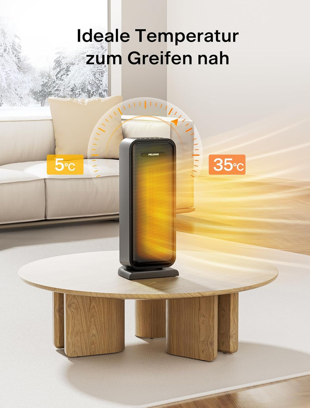 PELONIS Elektrische Heizung, 2000 W energieeffiziente, raumsparende Raumheizung, tragbare Keramik He