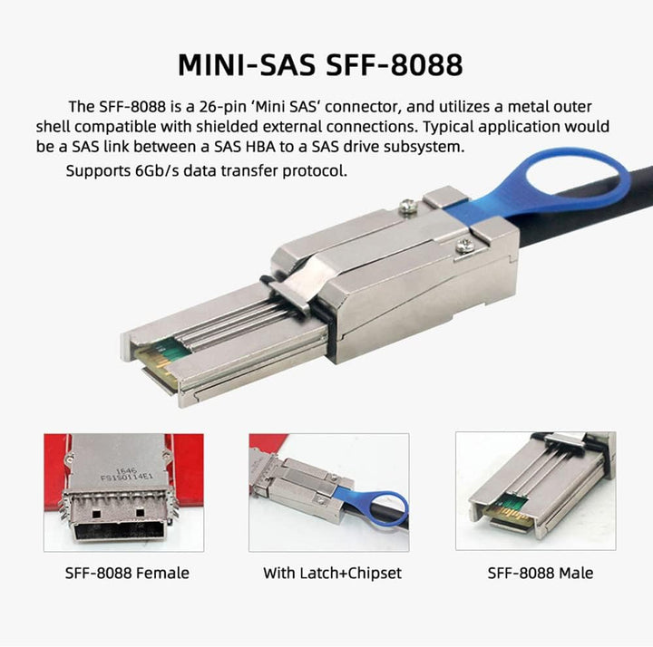 CY Mini SAS 4X SFF-8088 auf Mini SAS High Density HD SFF-8644 Data Server Raid Externes Kabel 50 cm