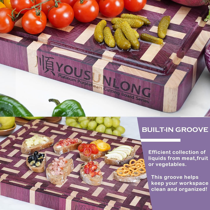 YOUSUNLONG End Grain Schneidebrett - 50 L x 40 B cm Schneidbrett aus Purple Heart Holz - 3,8 cm dick