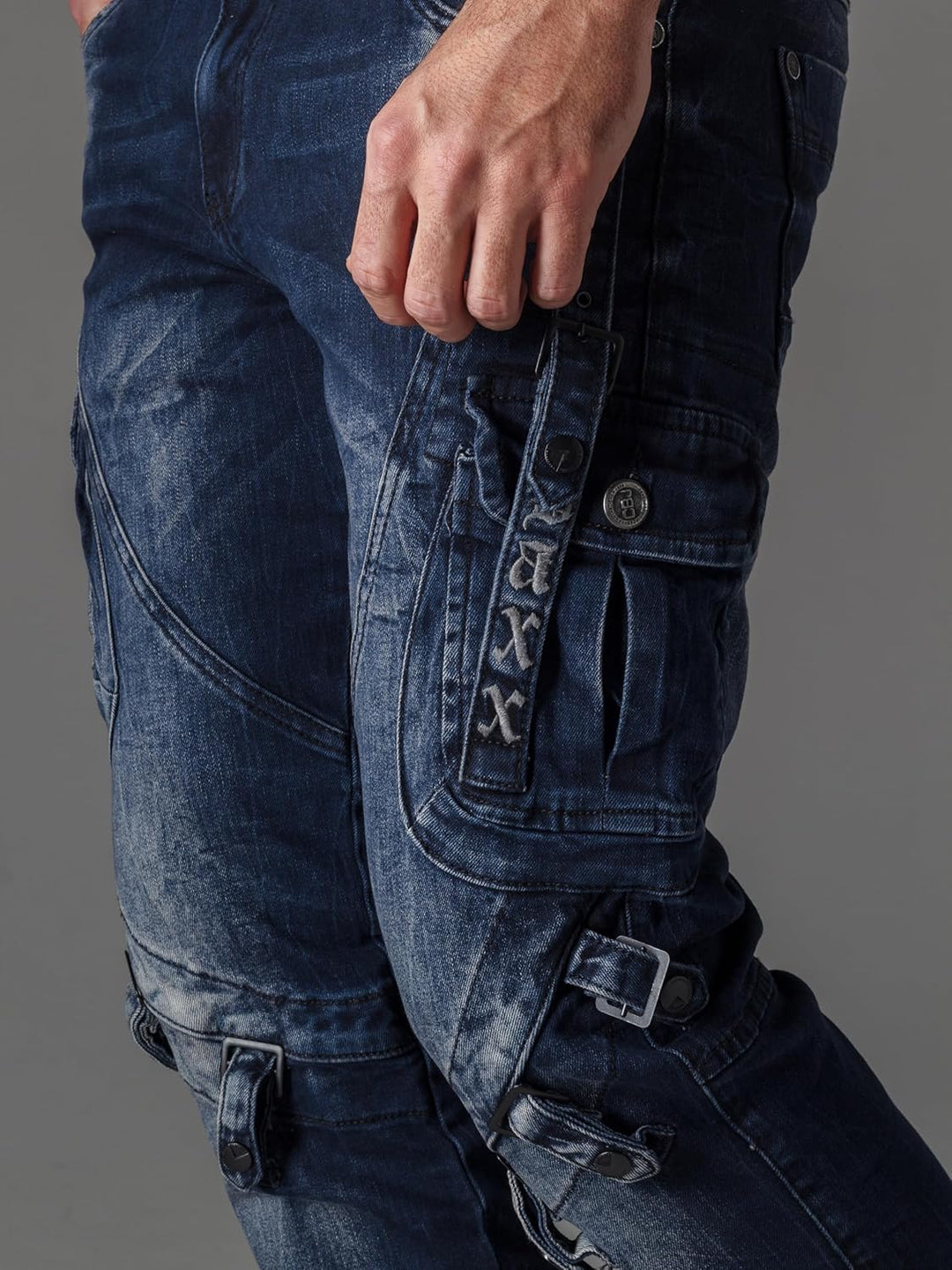 Cipo & Baxx Herren Cargohose | Biker Streetwear Denim | Cargotaschen, Reissverschluss Detail, Stretc