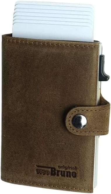 Minigeldbörse Herren braun Leder mit silber ALU Kartenhalter und Münzfach RFID Schutz, Herren Damen