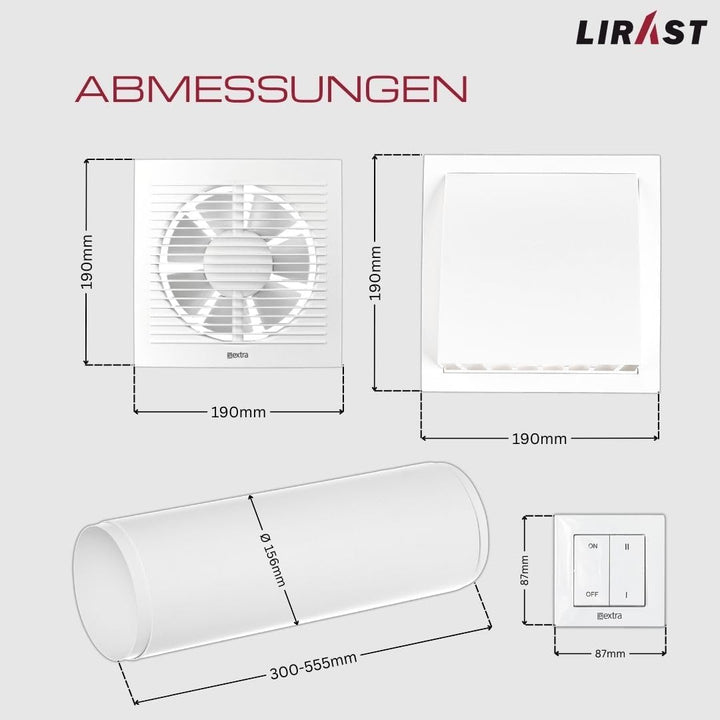 LIRAST Ø 150mm Dezentrale Wohnraumlüftung mit Wärmerückgewinnung - Mit Schalter Weiss Ø 150mm, Weiss