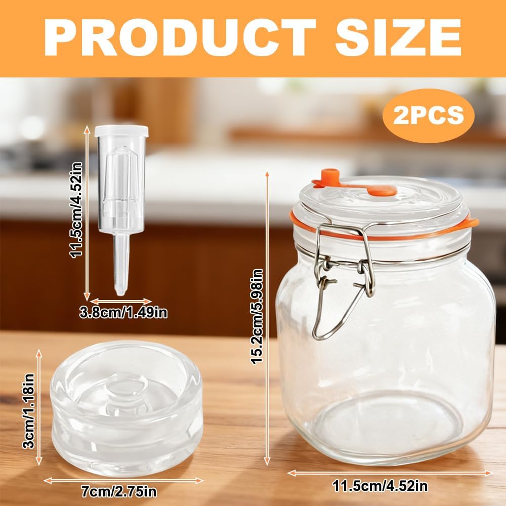 NAVESO 1L Fermentierglas Set, Fermentationsglas mit Gewicht, Gärglas mit Luftschleuse, Fermentierglä