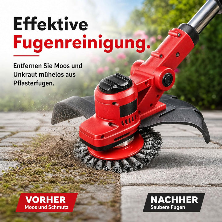 Rasentrimmer mit Akku, Akku Rasentrimmer 21V mit Unkrautbürste, 2X4.0Ah Akku Freischneider, Tap&Go M