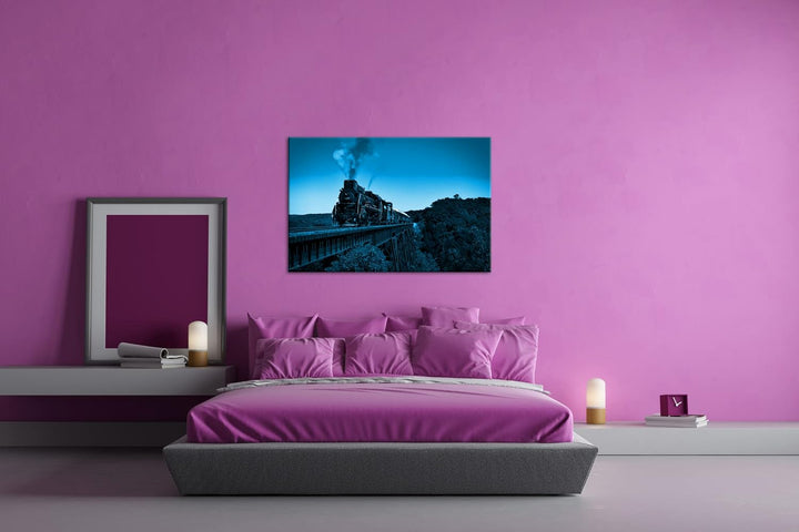 deyoli Atemberaubend altmodische Lokomotive Format: 120x80 Effekt: Monocrome Blau als Leinwandbild,