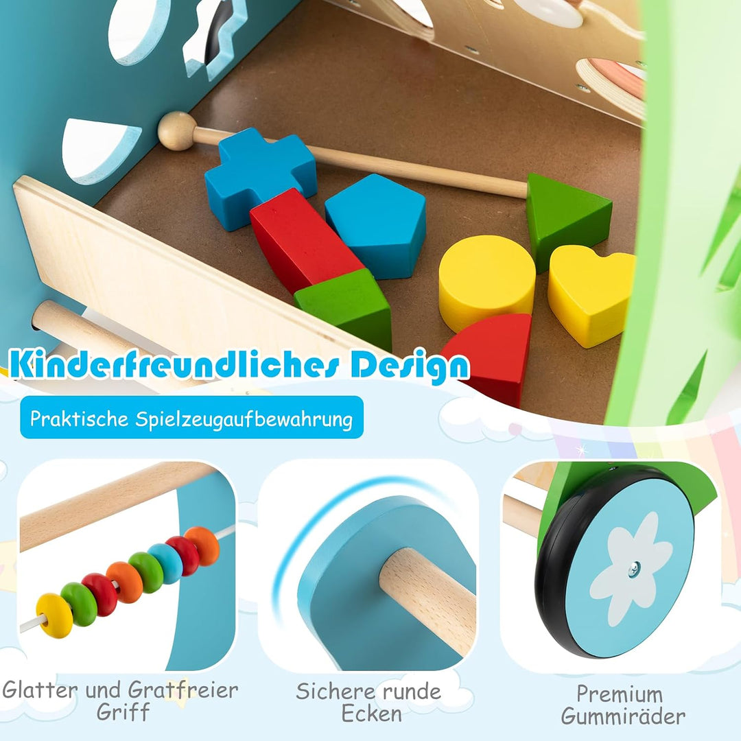 GOPLUS Stabile Lauflernhilfe aus Holz, Multifunktionaler Lauflernwagen mit Mehreren Spieleinstellung