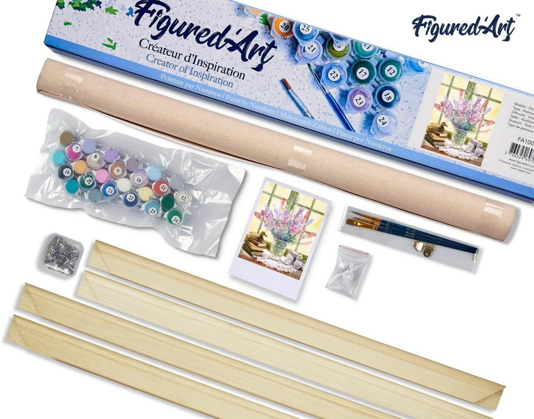 Figured'Art Malen Nach Zahlen Erwachsene Mit Rahmen Lupinen - Paint by Numbers Basteln DIY Bastelset