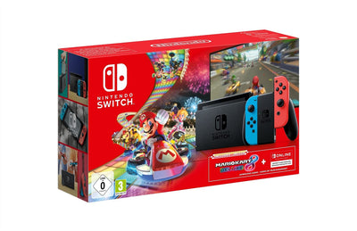 Nintendo Switch Neon Red/Neon Blue with Mario Kart 8 Deluxe and 3 Month Nintendo Switch Online Membe