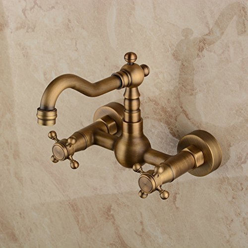 Hiendure® Messing Wandhalterung Bad Wasserhahn Küchenarmatur Hochbogen drehbare Auslauf, Messing ant