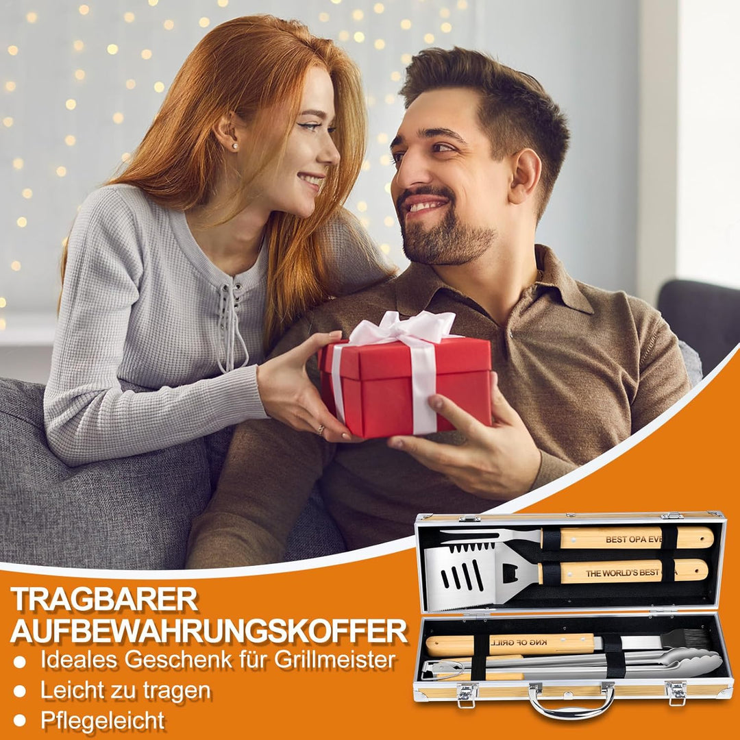 OPa Geschenke,4 Stücke BBQ Grillbesteck Set Edelstahl Grillzubehör für Männer Geschenk Geburtstag Ho