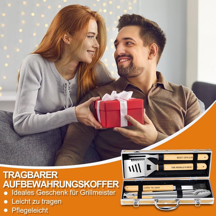 OPa Geschenke,4 Stücke BBQ Grillbesteck Set Edelstahl Grillzubehör für Männer Geschenk Geburtstag Ho