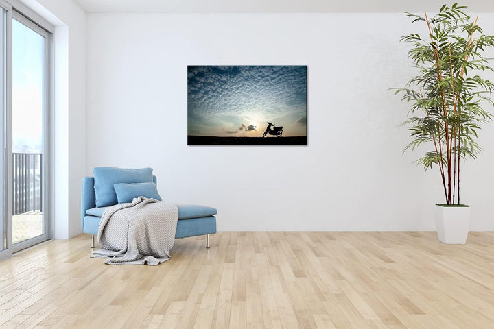 deyoli einsames Motorad Format: 60x40 als Leinwandbild, Motiv fertig gerahmt auf Echtholzrahmen, Hoc