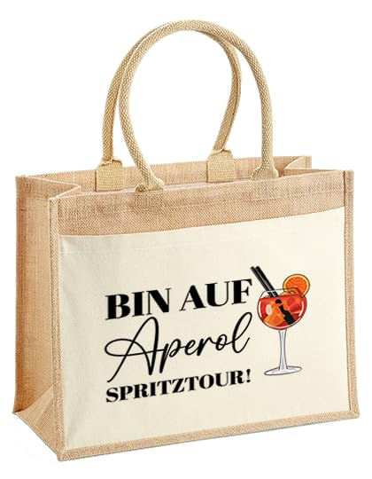 LIEBTASTISCH - Nachhaltige Jutetasche - Ich bin auf Aperol Spritz Tour - hochwertig - Einkaufstasche